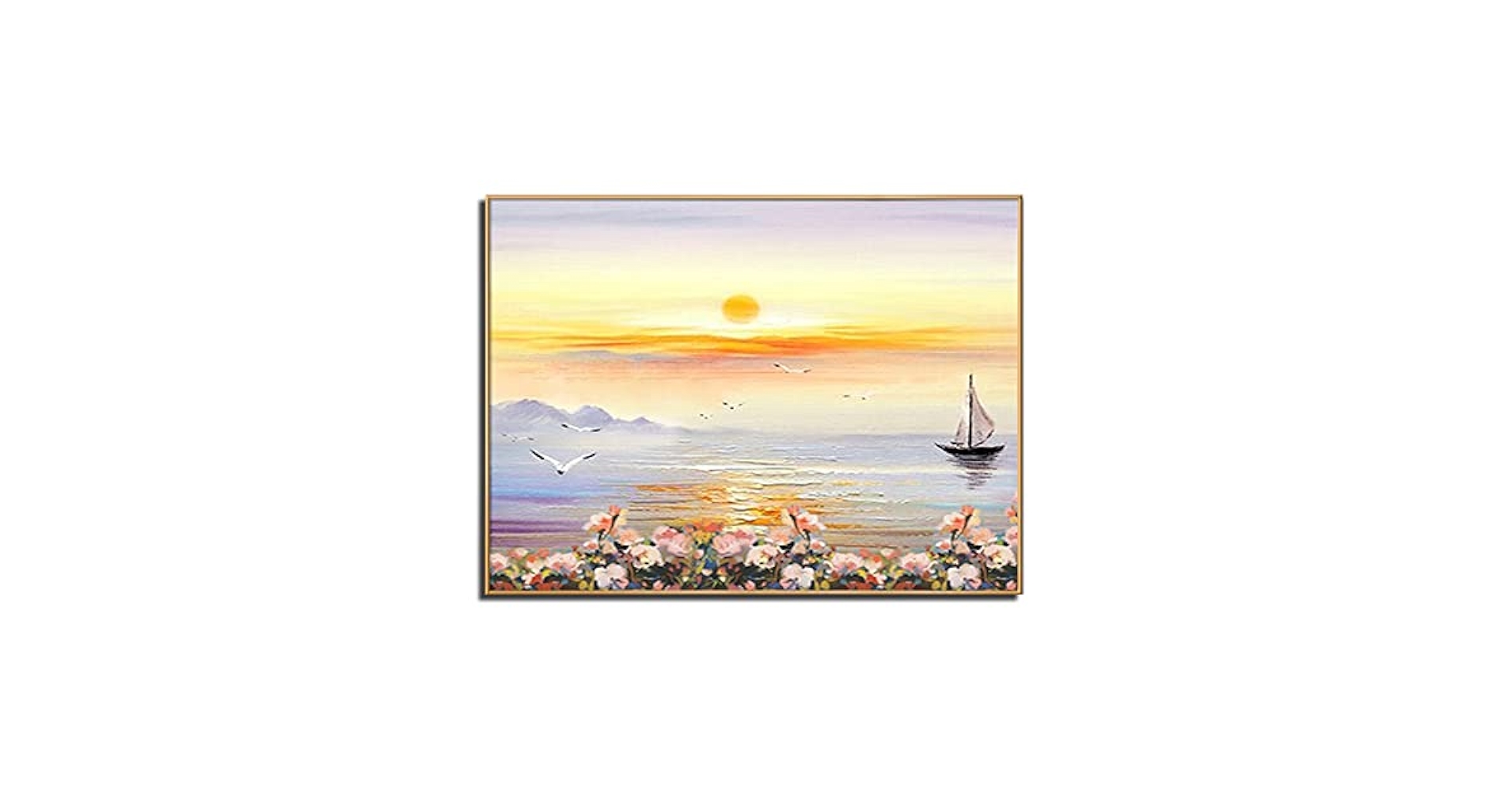 Amazon.co.jp: 海の夕日の風景 完全手描き油絵 3D立体 アート